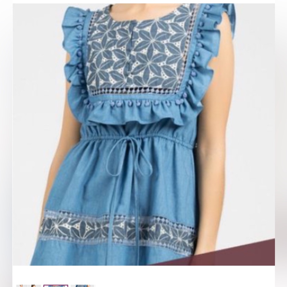 POL Ruffled Embroider boho Tunic Top S - Picture 10 of 10